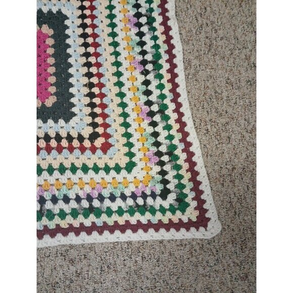 Vtg Crocheted Afghan Around the World Multi-Colored Throw Blanket 35×35 - Picture 4 of 8